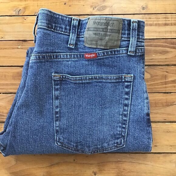 Y2K Wrangler premium mens jeans stretch blue denim straight leg elastic band 36 - Picture 3 of 9